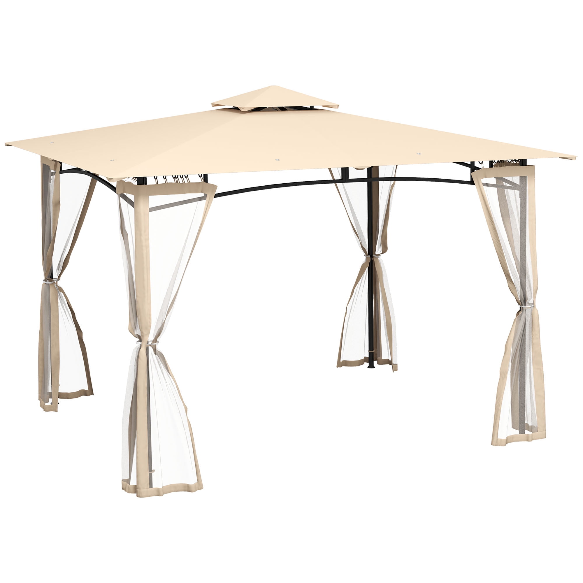 Outsunny 10' x 12' Patio Gazebo, 2-Tier Roof with Netting, Beige