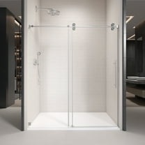 72 in. W x 76 in. H Single Sliding Frameless Shower Enclosure With Clear Glass in Brushed Nickel