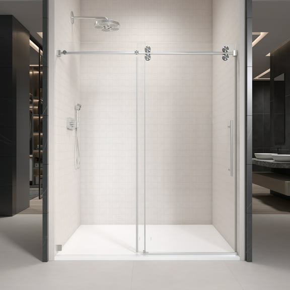 54 in. W x 76 in. H Single Sliding Frameless Shower Enclosure With Clear Glass in Brushed Nickel