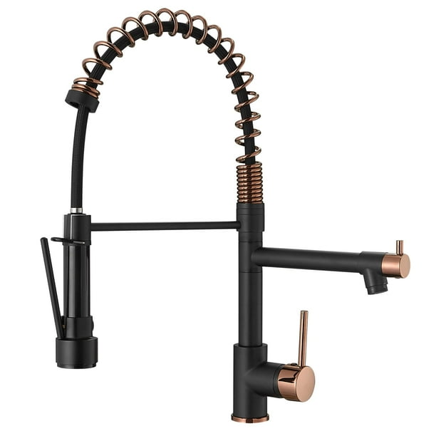 Grifo De Cocina Negro Grifo De Cocina Negro Mate Con Rociador Desplegable Aimadi Grifos De Fregadero De Cocina De Oro Rosa De Un Solo Mango Comercial Con Un Solo Orificio