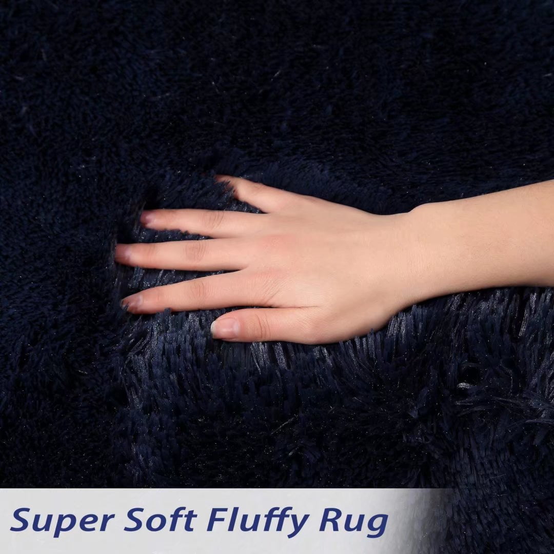 ZACOO 4'x6' Shag Area Rug Dark Navy Blue Indoor Ultra Soft Plush Rugs for Living Room, Non-Skid Nursery Faux Fur Rugs for Kids Room Home Decor