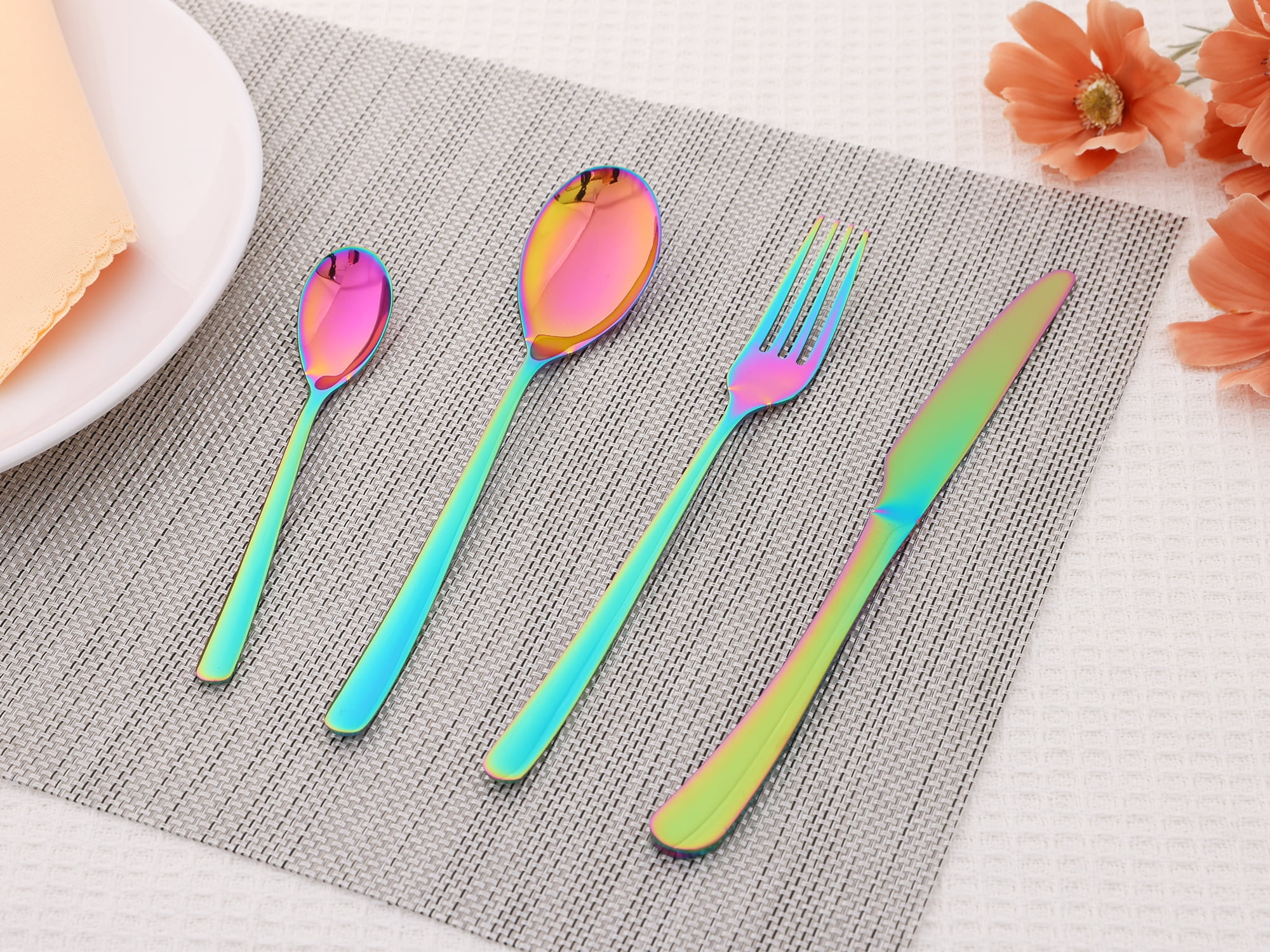 Unique Bargains 4 Pcs Stainless Steel Silverware Set with Serving Utensils Colorful