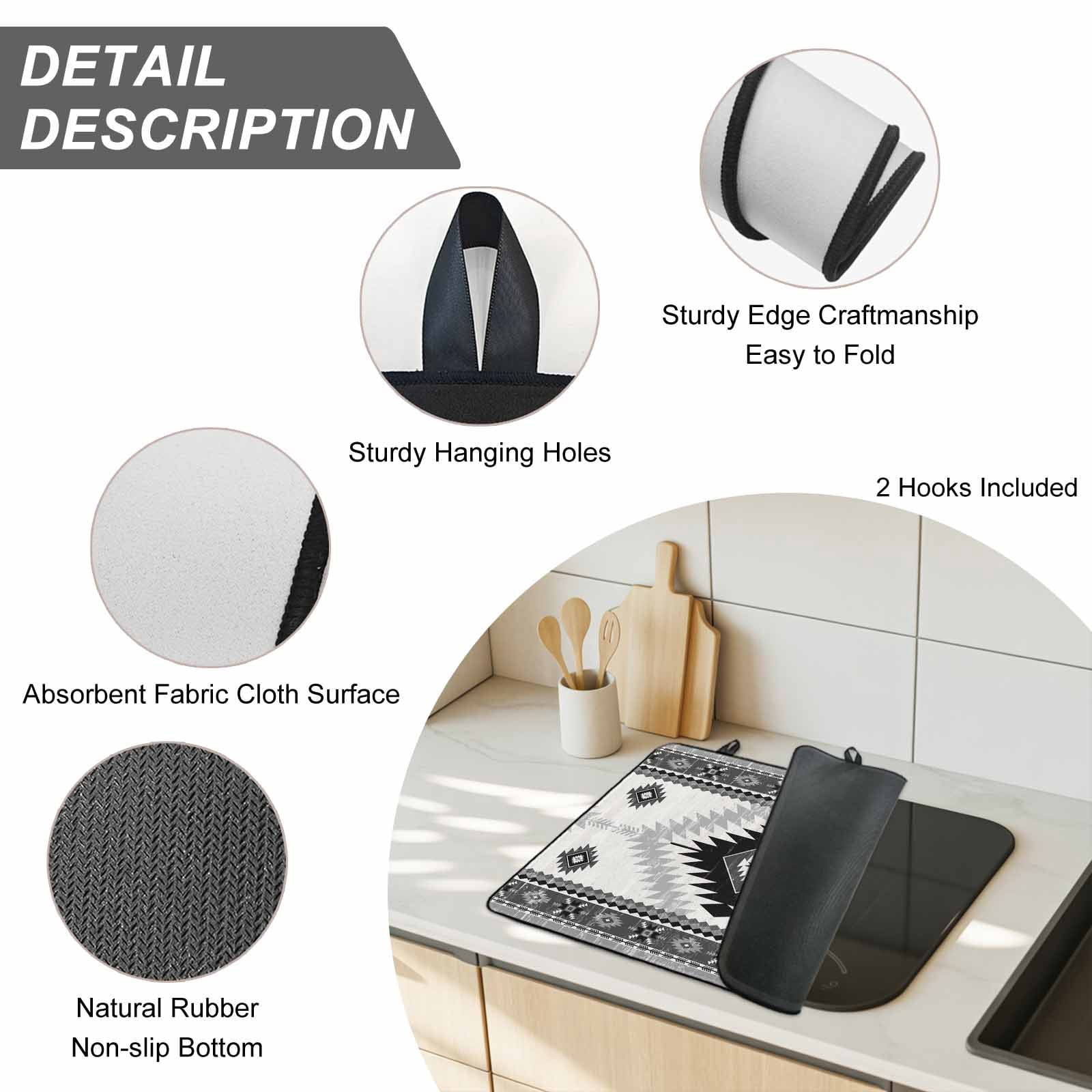 Black Beige Boho Stove Top Cover for Electric Stove, Heat-proof & Non Slip Glass Top Stove Cover Protector, Vintage Ethnic Tribal Southwestern Kitchen Flat Cooktop Rubber Mat 24x21 Inches
