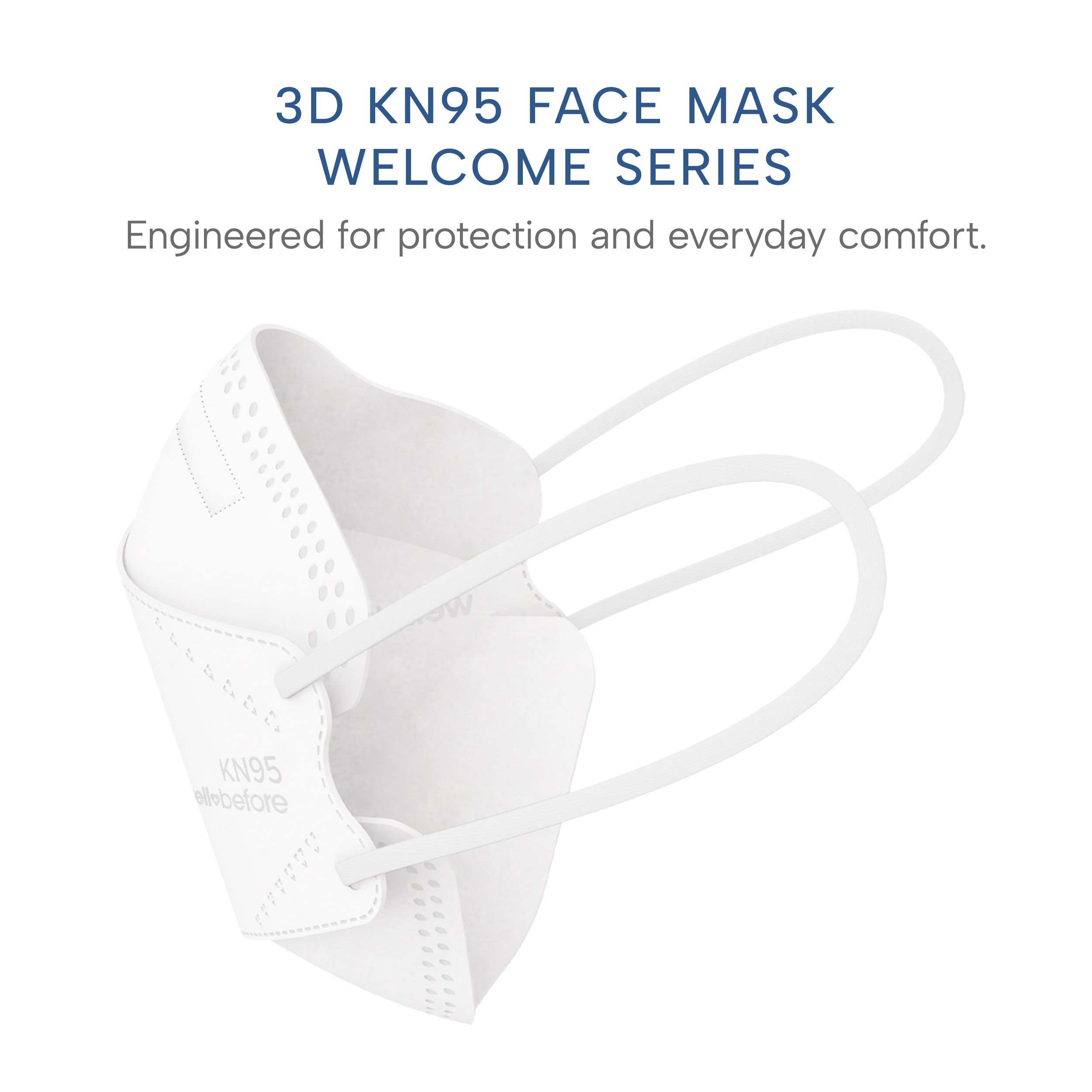 WellBefore Welcome Series KN95 3D Face Mask, White, Regular, Pack of 50
