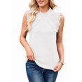 thumbnail image 2 of Womens Sleeveless Sweater Vest Mock Neck Cable Knit Fringe Cap Sleeve Boho Trendy Pullover Tank Tops White M, 2 of 9