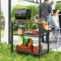 Outsunny 3-Tier Outdoor Grill Cart, Pizza Oven Stand with Storage Racks, Side Handle, Movable Food Prep Table on Wheels