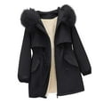 thumbnail image 2 of HAPIMO Women'S Winter Coats Fleece Parkas Anoraks Detachable Faux Fur Hooded Jacket Coats Puffer Jackets Thicken Coat Black L, 2 of 4