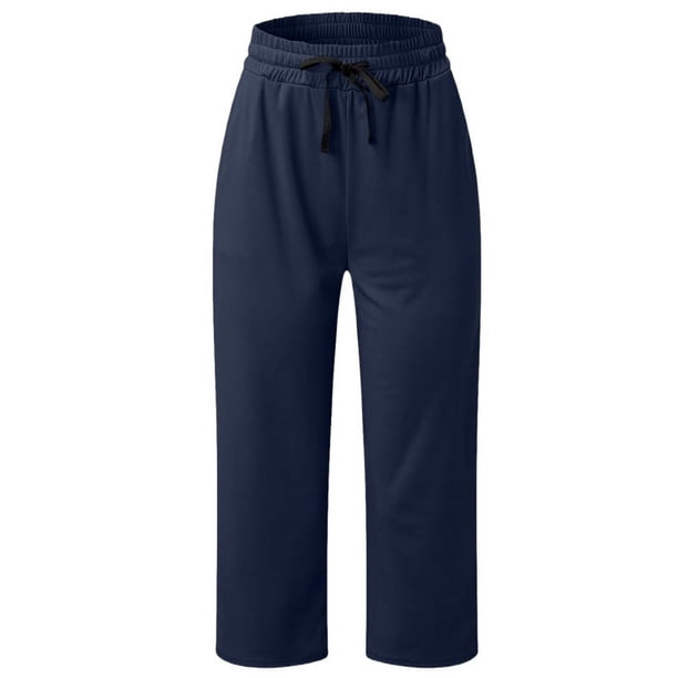Pantalones deportivos casuales de pierna ancha con cordón elástico y cintura de color sólido de verano para mujer de Europa y América