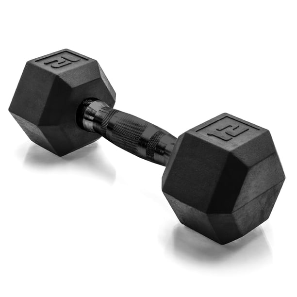 CAP Barbell Peso de mano con mancuerna hexagonal recubierta de goma de 12 LB - Individual | Mango negro