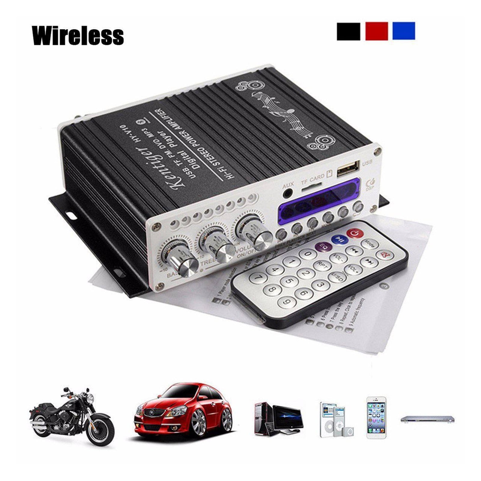 Mini Bluetooth Hi-Fi Stereo Bass Booster MP4 12V For Car Motorcycle Amplifier Metal Audio Processor