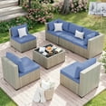 thumbnail image 7 of Amopatio 7 Pieces Patio Conversation Set, Outdoor Sectional PE Rattan Wicker Furniture Seat,Haze Blue, 7 of 7