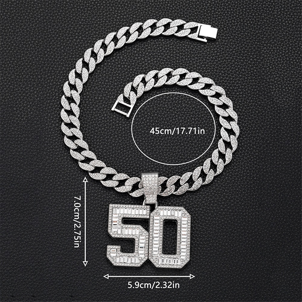 Men Women Hip Hop Number 50 Pendant Necklace With 15mm Crystal Cuban Chain HipHop Iced Out Bling Necklaces Fashion Charm Jewelry