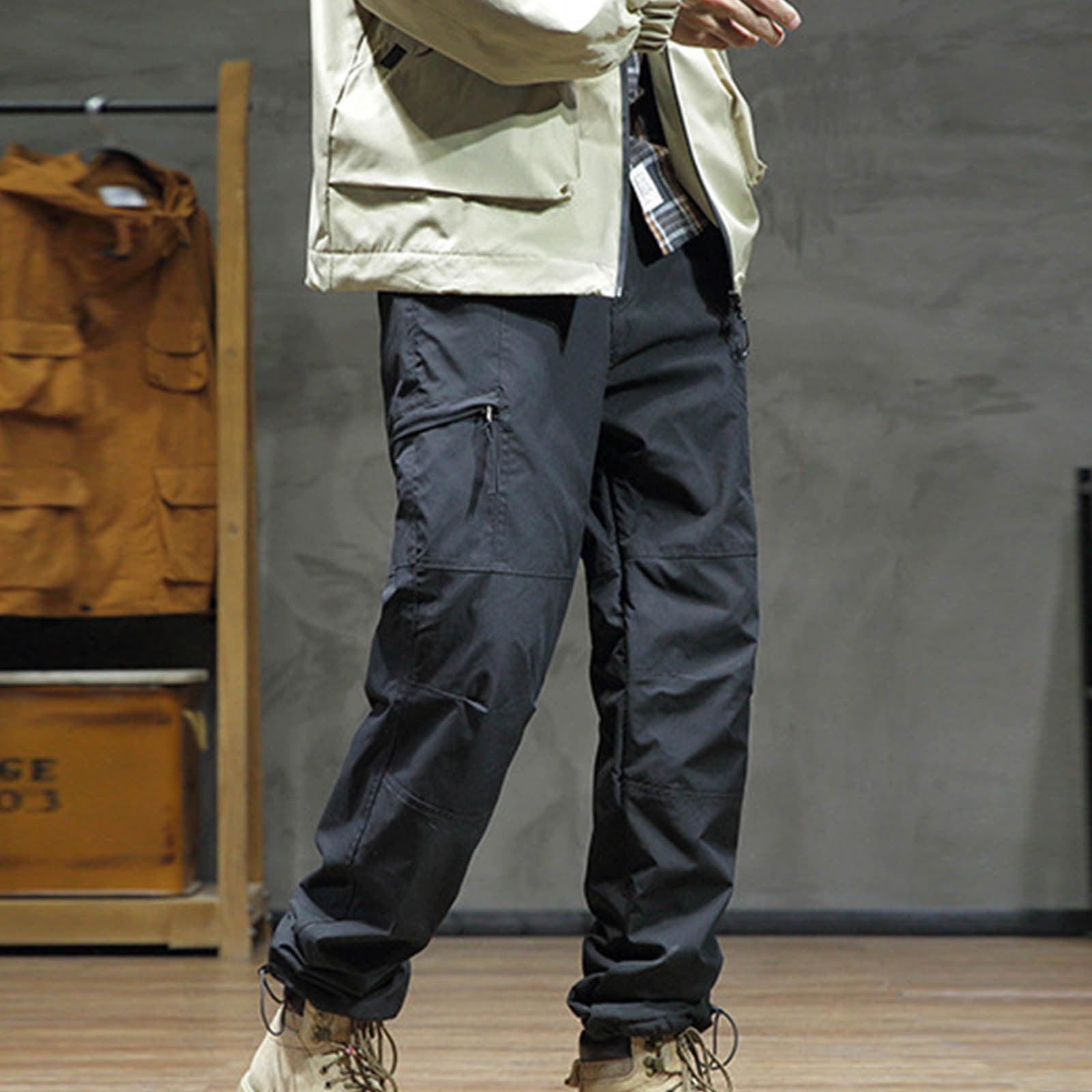 JUUYY Men's Fleece Lined Outdoor Cargo Hiking Pants Elastic