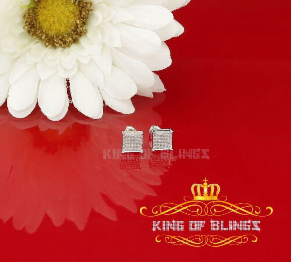 King Of Bling's Sterling 925 White Silver 0.15ct Diamond Women & Men Square Earrings