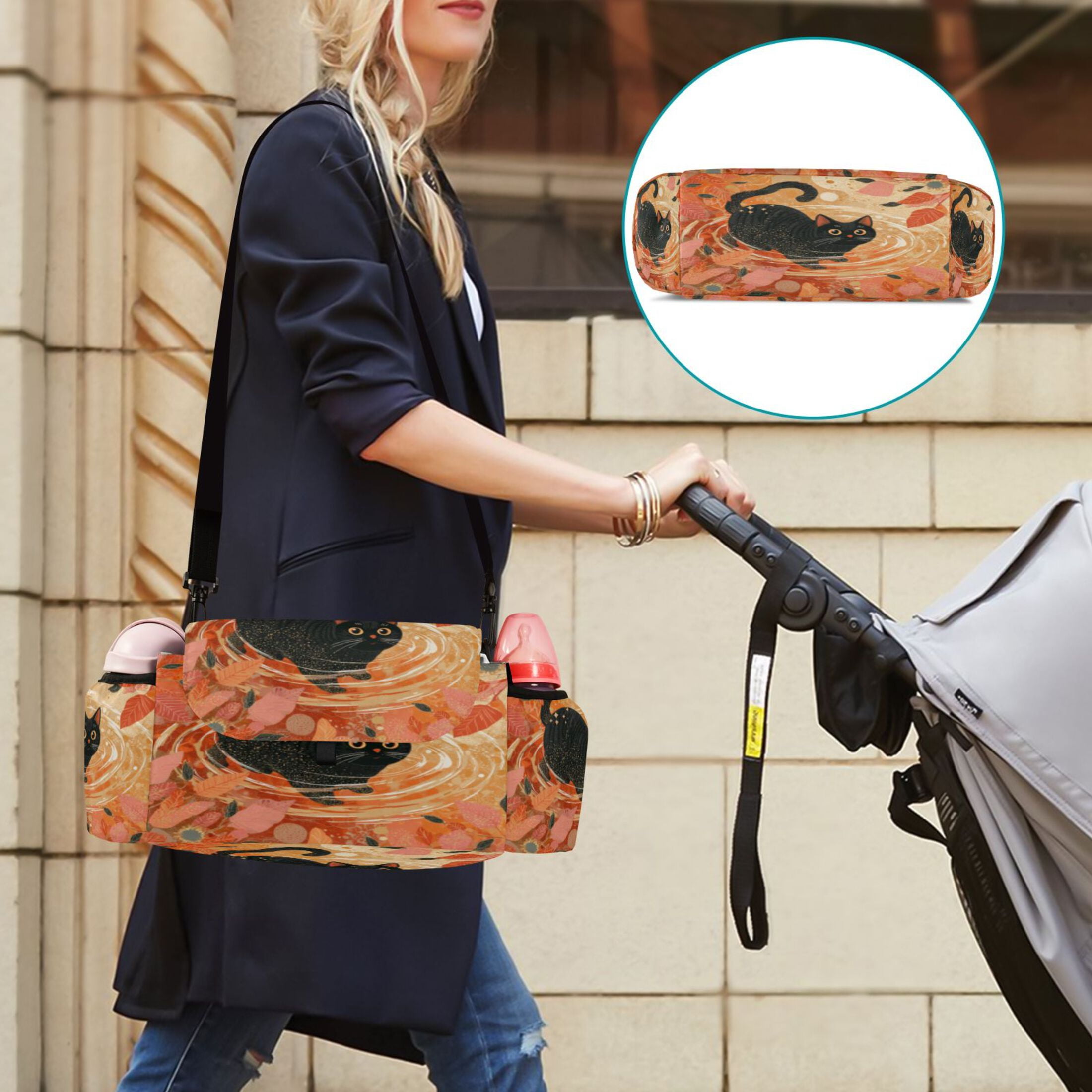DIXRUYEE Stroller Organizer Autumn Cat Printed