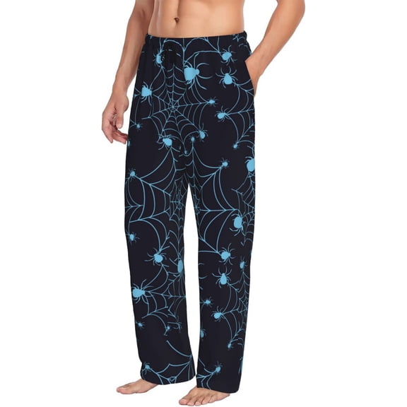 Mens Pajama Pants Bottoms with Pockets - halloween blue spiderweb cobweb Comfy Mens Pj Pants, Soft Men Lounge Pants