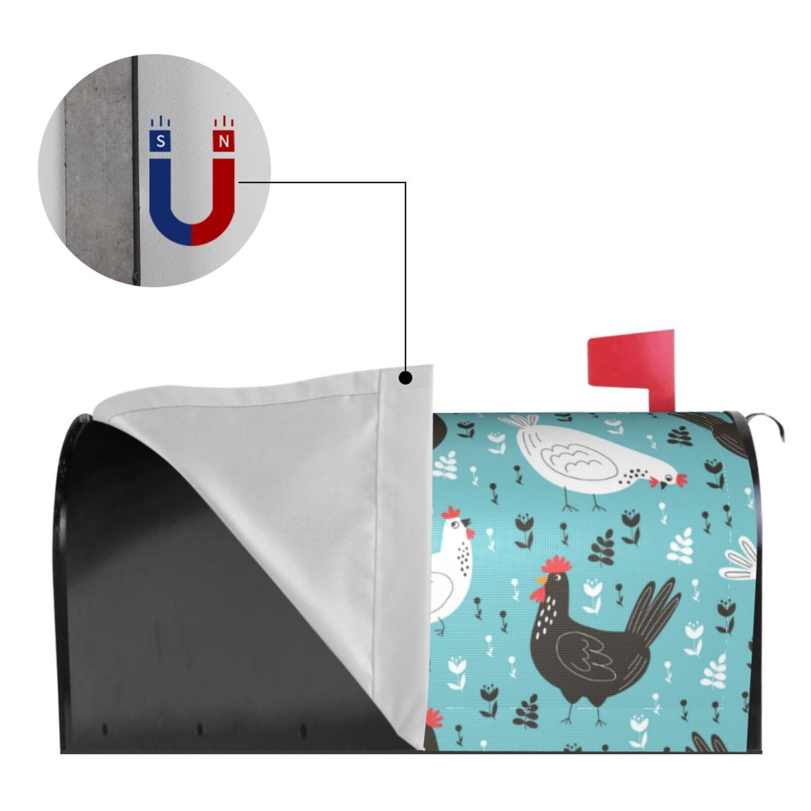 Xecao Lovely Roosters for Mailbox Cover with Magnetic Strips, Waterproof and Sunscreen, Adds a Decorative Touch to Your Garden Yard.