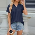 thumbnail image 4 of HAPIMO Women's Trendy Loose Tops Dressy Tunic Summer Tees Short Sleeve Lapel V Neck Pullover Elegant Casual Relaxed Blouses for Teen Girls Solid Color Ruched Navy S, 4 of 8