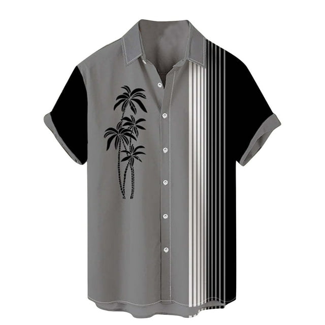 Men Casual Buttons Beach Print Turndown Short Sleeve Shirt Blouse