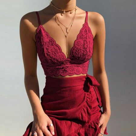 Pavied Minimizer Bras Feelingirl Bra Wireless Bras Ladies New Camisole Lace Small Vest See Through Large Size Underwear Soft And Skin Friendly Comfortable Seamless Bras Womens Bras Red L