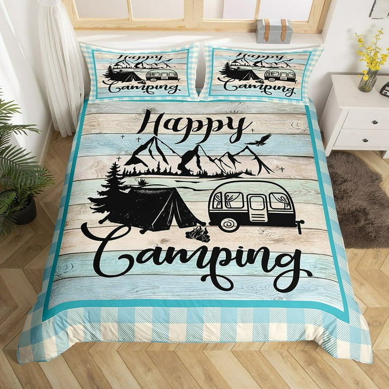 Happy Camping Comforter Cover Queen Camper Bedding Set For Kids