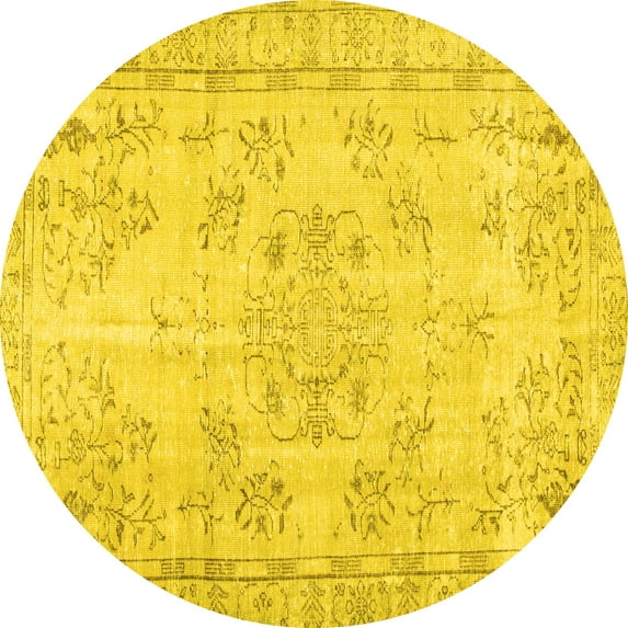Ahgly Company Indoor Round Abstract Yellow Contemporary Area Rugs, 8' Round