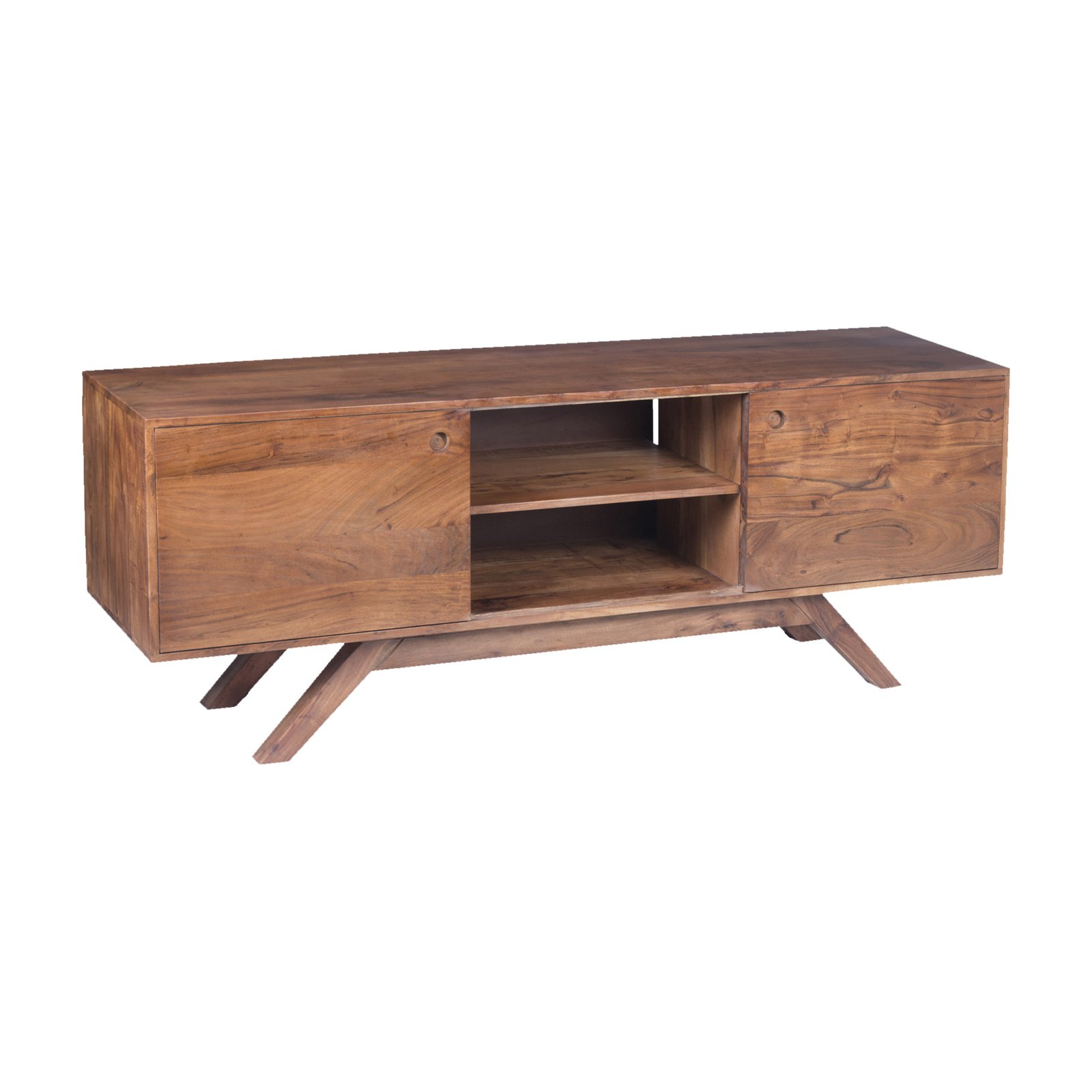 Benzara Mid Century Modern Acacia Wood TV Stand