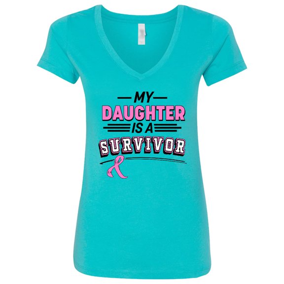 Inktastic My Daughter is a Survivor Breast Cancer Awareness Women's V-Neck T-Shirt