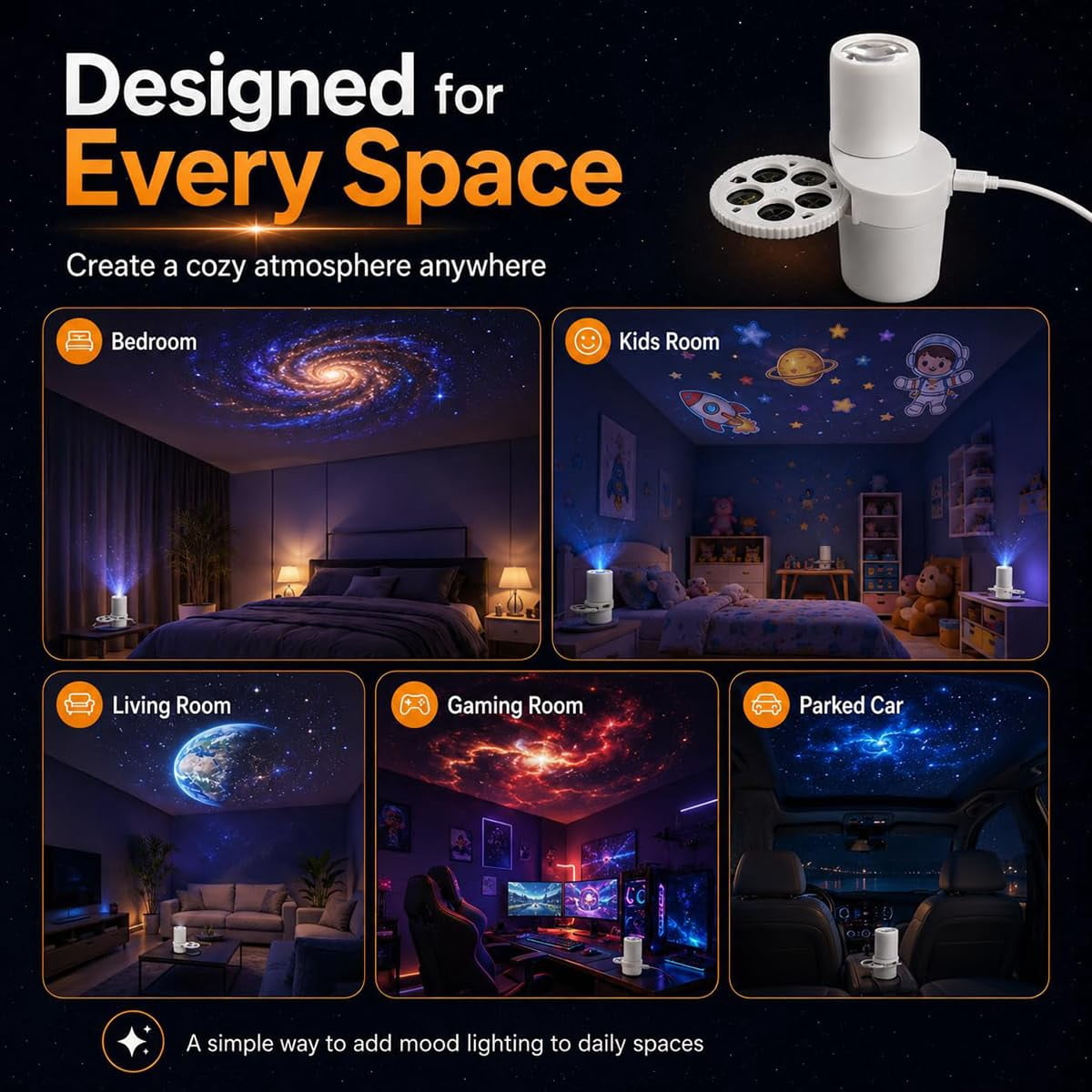 Ocean & Galaxy Projector, Nebula & Ocean Wave Effects, 15 Lighting Modes, Adjustable Night Light for Bedroom, Gaming Room & Home Decor