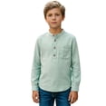 thumbnail image 3 of Boys T Shirts Kids Unisex Long Sleeve Button Up Cotton Linen Shirt Pocket Boys' Tops Light Green 11-12 Years, 3 of 6