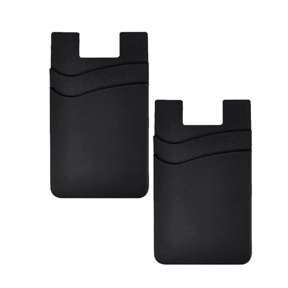 2-Pack Silicone Card Holder & Phone Grip – Adhesive Wallet Pocket for Phone Case, Secure Storage for 2-3 Cards, ID, and Cash - Black