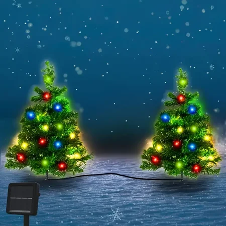 

2pcs Solar Christmas Tree Lights Christmas Holiday Party Atmosphere Christmas Tree Lawn Lights