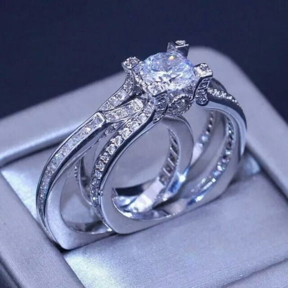 2.50Ct Round Cut Moissanite Bridal Set Engagement Ring 14k White Gold Plated