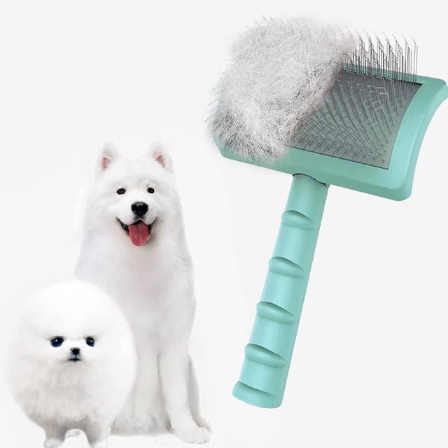 (Verde) Cepillo alisador grande y firme de 25 mm (1 pulgada) para perros, cepillo alisador extralargo para perros grandes, cepillo de alambre para el cuidado de mascotas y deshedding - Elimina la ca
