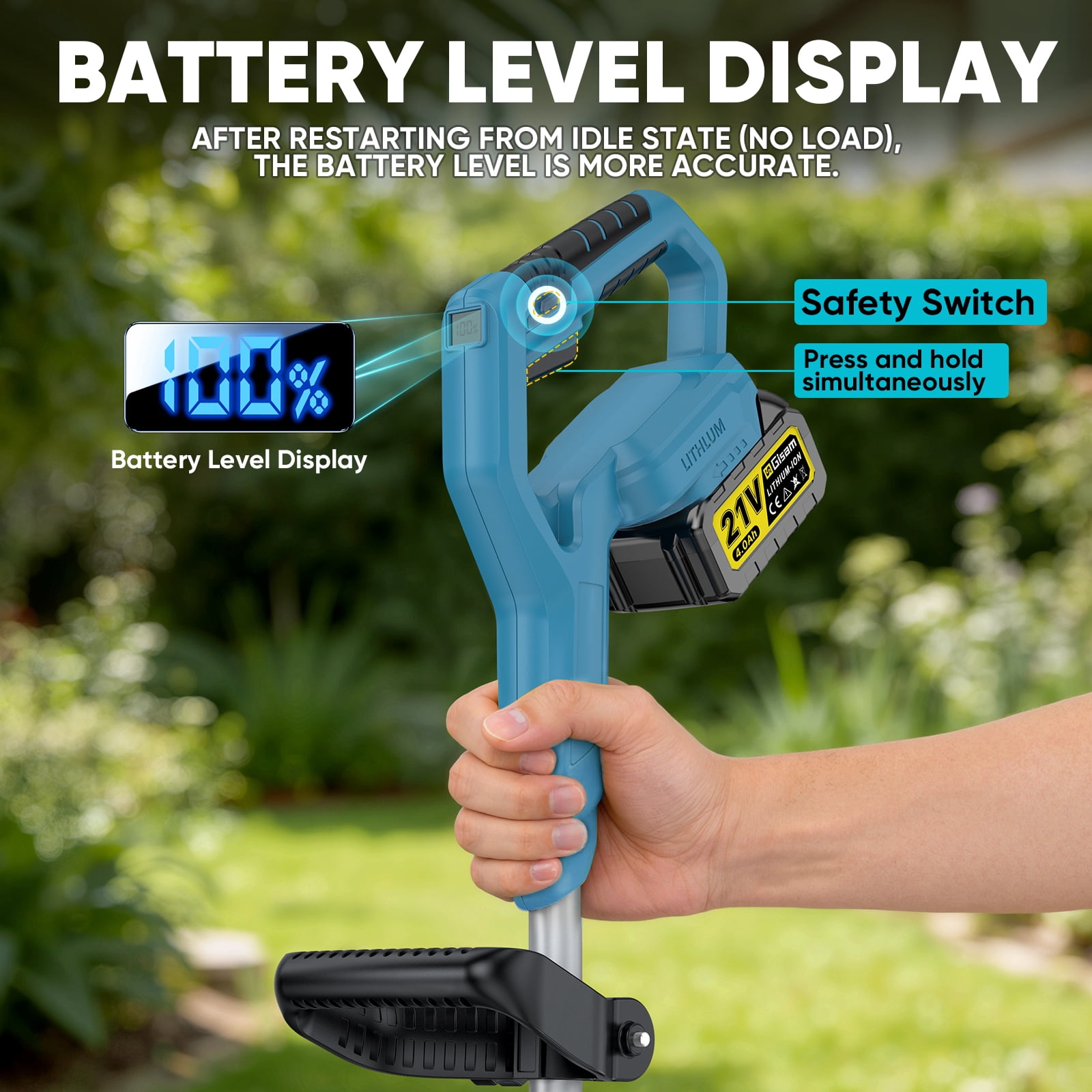 Gisam Cordless Tiller Cultivator, Electric Rototiller with 2x4.0Ah Battery and Charger, 9-inch Width 8.3-Inch Depth, Adjustable Foldable Handle, LED Power Display for Garden Soil Cultivation