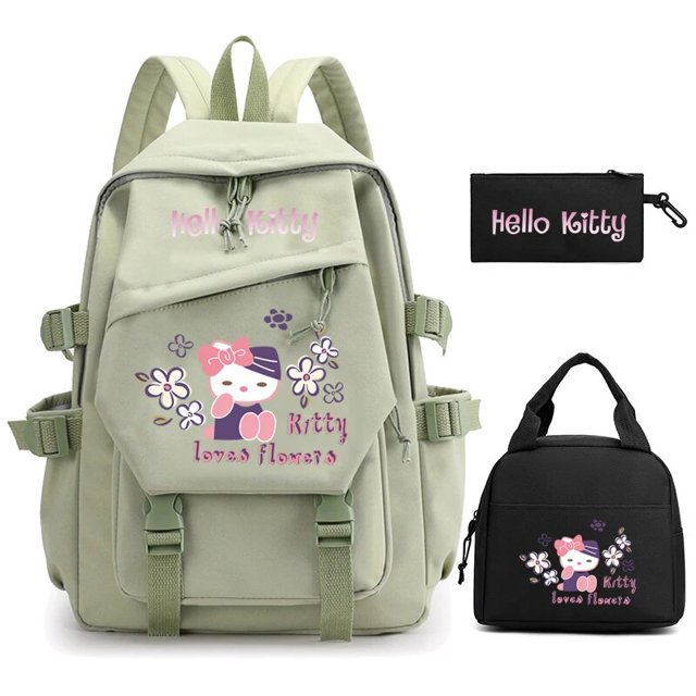 3Pcs/set Hello Kitty Anime Backpack for Girl Boy Children Lunch Bags Student Teenager Bookbag Schoolbag Knapsack Women Rucksack