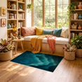 thumbnail image 2 of ODIKA 3'x5' Ultra-Soft Throw Mat, Teal Gold Serene Abstract Landscape Design Elegant Wavy Lines and Moon Motif Washable, Bare feet friendly, Easy Care Indoor rug for Bedside, Vanity, 2 of 7