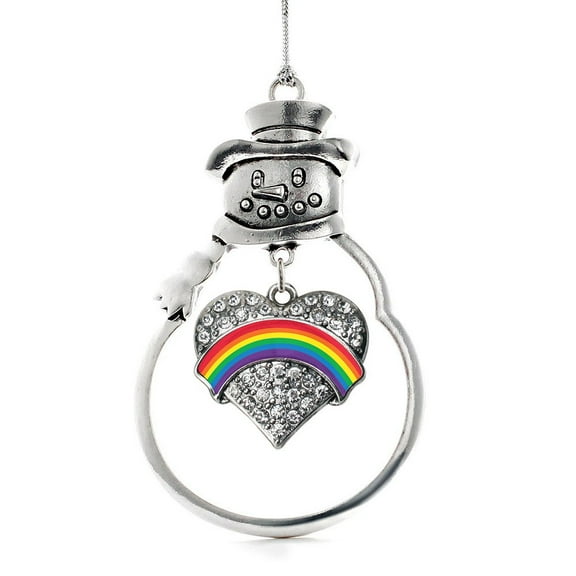 LGBT Pride Pave Heart Snowman Holiday Ornament