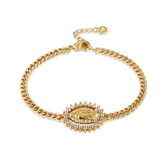 HZMAN 14K Gold Plated Dainty Bracelet for Women Girls Cubic Zirconia Virgin of Guadalupe Adjustable Link Bracelet Fashion Jewelry Gift