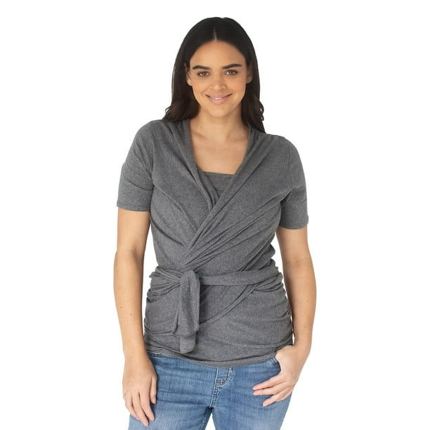 Kindred Bravely Organic cotton Skin to Skin Wrap Top Kangaroo Shirt for Mom  and Baby (grey Heather, X-Large) 