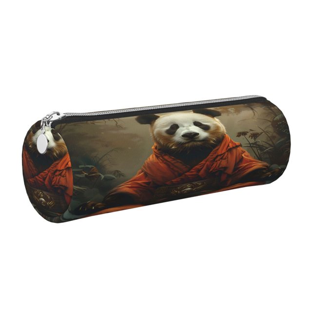 Easygdp Jungle Meditating Panda para Estuche de Lápices Cilíndrico de Cuero con Cremallera, Organizador de Lápices de Cuero para Escuela, Oficina y Viajes