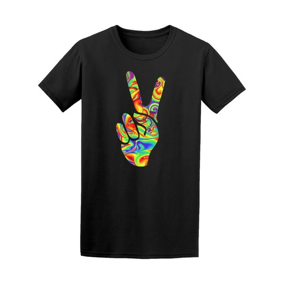 Rainbow Psychedelic Peace Hand T-Shirt Men -Image by Shutterstock, Male Small