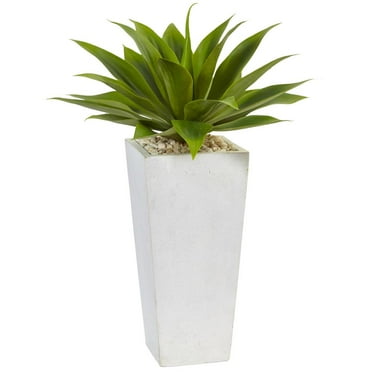 Nearly Natural Agave Artificial Plant in White Planter