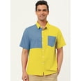thumbnail image 2 of INSPIRE CHIC Men's Shirts Short Sleeve Summer Cotton Patchwork Button Down Shirts Yellow Blue S, 2 of 6