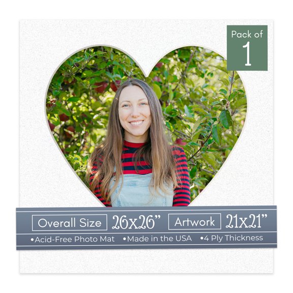 Oyster Shell White Picture Frame Mat for 26x26 Frames - Heart Opening for 21x21 Photos - 1 Mat
