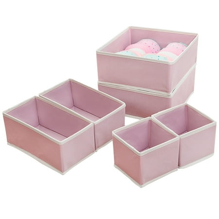 

1 Set/6pcs Multifunctional Underwear Storage Box Cloth Made Underskirt Bra Storage Case Desktop Storage Box for Women (Pink)