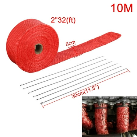 Fiberglass Exhaust Header Fiberglass Heat Wrap Tape+6 Ties Kit Durable
