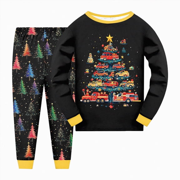 Splozh Baby Boy Christmas Outfit, Boys and Girls Long Sleeve Tops Pants Set Soft Fashion Christmas Print Home Wear,Black,4-5 Years