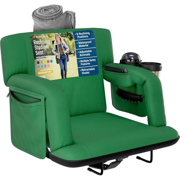 Premium Reclining Stadium Seat for Bleachers with Back Support 6 Reclining Positions Waterproof Outdoor Chair with Cup HoldersPockets & Carry Straps for Sports Camping
