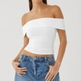 thumbnail image 6 of MESSUEN Off the Shoulder Tops for Women Crop Tops for Women Top for Women Summer Off the Shoulder Going Out Trendy Cropped Tees Cute Outfits Womens Shirts Casual Womens Tshirts White L, 6 of 8